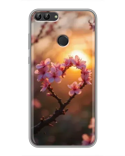 Чехол для Huawei P Smart (Enjoy 7s, FIG-LA1) с картинкой «Розовый цвет сердце на фоне заката»