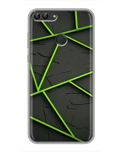 Чехол для Huawei P Smart (Enjoy 7s, FIG-LA1) с картинкой «Зеленые геометрические линии»