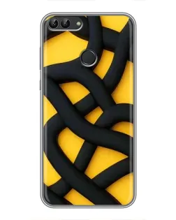 Чехол для Huawei P Smart (Enjoy 7s, FIG-LA1) с картинкой «Черное желтое переплетение»