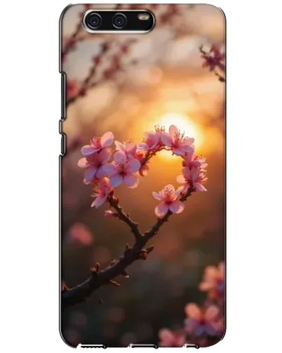 Чехол для Huawei P10 (VTR) с картинкой «Розовый цвет сердце на фоне заката»