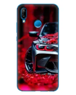 Чехол для Huawei P20 Lite (2019) с картинкой «Спортивная BMW и цветы»