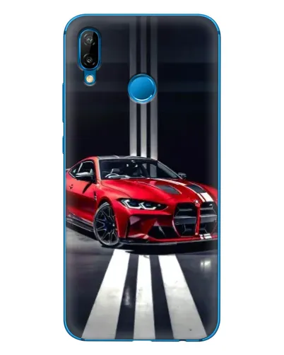 Чехол для Huawei P20 Lite (2019) с картинкой «Красная BMW на дороге»