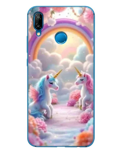 Чехол для Huawei P20 Lite (2019) с картинкой «Радуга и единороги»
