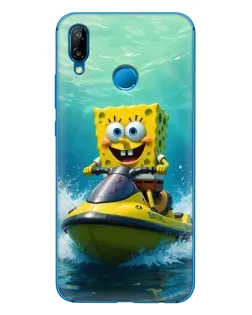 Чехол для Huawei P20 Lite (2019) с картинкой «Спанч Боб на гидроцикле»