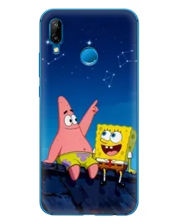 Чехол для Huawei P20 Lite (2019) с картинкой «Губка Боб и Патрик ночью»