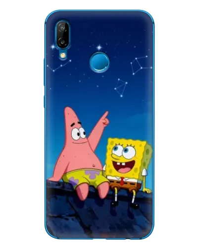 Чехол для Huawei P20 Lite (2019) с картинкой «Губка Боб и Патрик ночью»