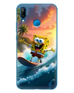 Чехол для Huawei P20 Lite (2019) с картинкой «Губка Боб серфингист»