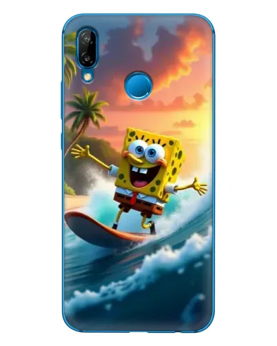 Чехол для Huawei P20 Lite (2019) с картинкой «Губка Боб серфингист»