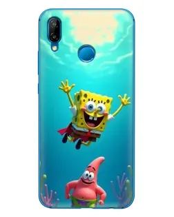 Чехол для Huawei P20 Lite (2019) с картинкой «Спанч Боб под водой»