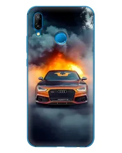 Чехол для Huawei P20 Lite (2019) с картинкой «Audi в огненном дыму»