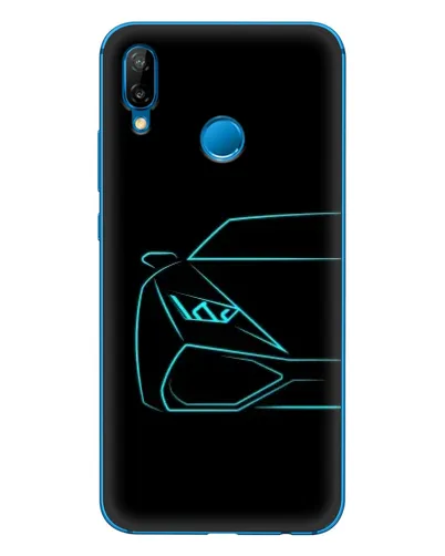 Чехол для Huawei P20 Lite (2019) с картинкой «Голубой силуэт Lamborghini»