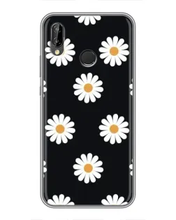 Чехол для Huawei P20 Lite (ANE-L02) с картинкой «Ромашки на черном»