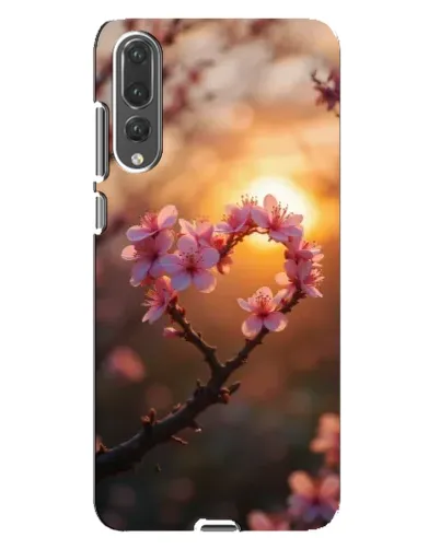 Чехол для Huawei P20 Pro (CLT-L04) с картинкой «Розовый цвет сердце на фоне заката»