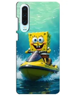 Чехол для Huawei P30 с картинкой «Спанч Боб на гидроцикле»