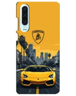 Чохол для Huawei P30 з картинкою «Жовтий Lamborghini місто»