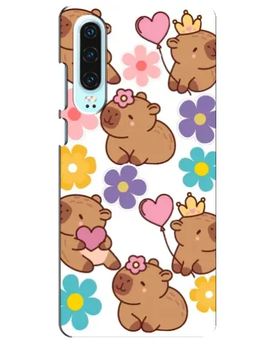 Чохол для Huawei P30 з картинкою «Квітковий паттерн капібар»