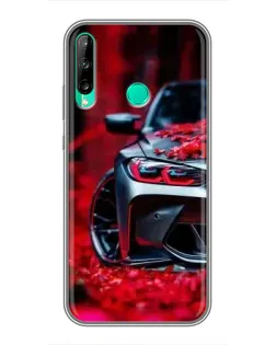 Чохол для Huawei P40 Lite e з картинкою «Спортивна BMW та квіти»