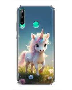 Чехол для Huawei P40 Lite e с картинкой «Единорог на поляне»