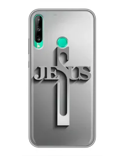 Чехол для Huawei P40 Lite e с картинкой «Металлический крест Jesus»