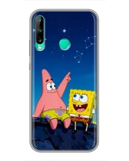 Чохол для Huawei P40 Lite e з картинкою «Губка Боб та Патрік вночі»