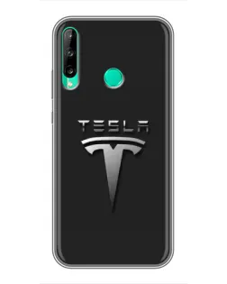 Чехол для Huawei P40 Lite e с картинкой «Стальной логотип Tesla»