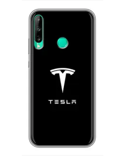Чехол для Huawei P40 Lite e с картинкой «Tesla White Logo»