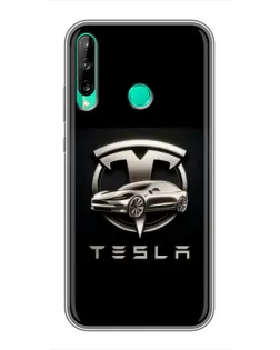 Чехол для Huawei P40 Lite e с картинкой «Tesla — серебристое авто»