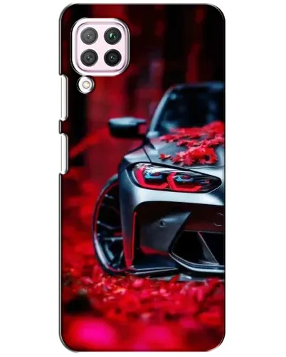 Чехол для Huawei P40 Lite с картинкой «Спортивная BMW и цветы»