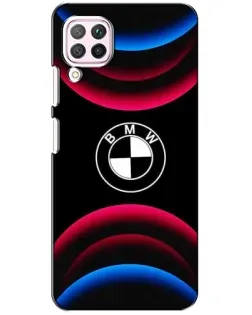 Чехол для Huawei P40 Lite с картинкой «Логотип BMW и неоновые дуги»