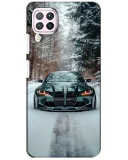 Чехол для Huawei P40 Lite с картинкой «BMW в зимнем лесу»