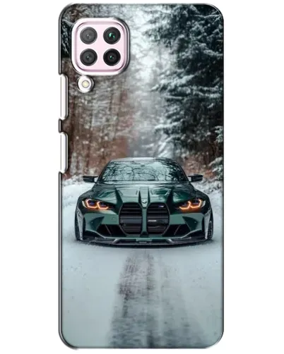 Чехол для Huawei P40 Lite с картинкой «BMW в зимнем лесу»