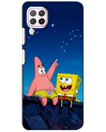 Чехол для Huawei P40 Lite с картинкой «Губка Боб и Патрик ночью»