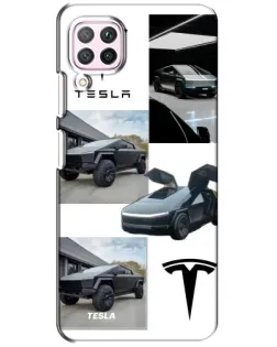 Чехол для Huawei P40 Lite с картинкой «Коллаж Cybertruck Tesla»