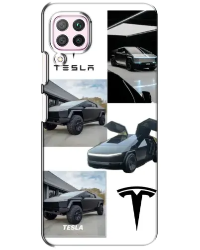 Чехол для Huawei P40 Lite с картинкой «Коллаж Cybertruck Tesla»