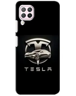 Чехол для Huawei P40 Lite с картинкой «Tesla — серебристое авто»