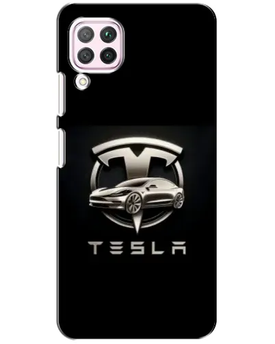 Чехол для Huawei P40 Lite с картинкой «Tesla — серебристое авто»
