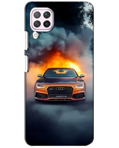 Чехол для Huawei P40 Lite с картинкой «Audi в огненном дыму» Чехол для Huawei P40 Lite с картинкой «Audi в огненном дыму»