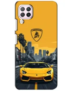 Чехол для Huawei P40 Lite с картинкой «Желтый Lamborghini город»