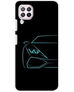 Чехол для Huawei P40 Lite с картинкой «Голубой силуэт Lamborghini»
