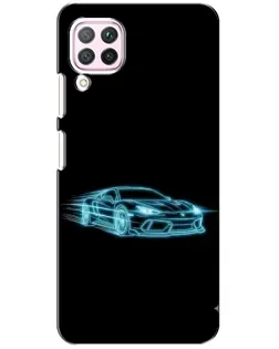 Чехол для Huawei P40 Lite с картинкой «Неоновый контур Lamborghini»