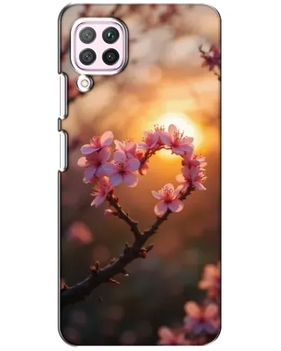 Чохол для Huawei P40 Lite з картинкою «Рожевий цвіт  сердечко на тлі заходу»