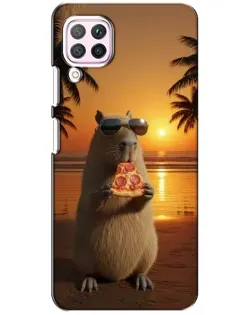 Чехол для Huawei P40 Lite с картинкой «Капибара с пиццей»