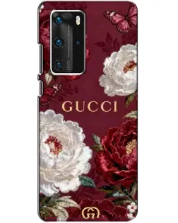 Чехол для Huawei P40 Pro с картинкой «Gucci — бордовые розы»
