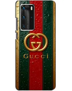 Чехол для Huawei P40 Pro с картинкой «Gucci — фирменная полоса и золото»