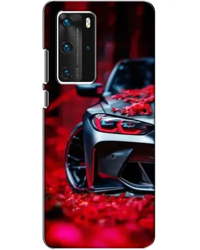 Чехол для Huawei P40 Pro с картинкой «Спортивная BMW и цветы»