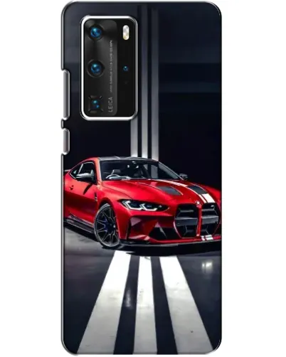 Чехол для Huawei P40 Pro с картинкой «Красная BMW на дороге»