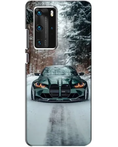 Чехол для Huawei P40 Pro с картинкой «BMW в зимнем лесу»