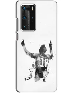 Чехол для Huawei P40 Pro с картинкой «Черно-белый силуэт Месси»