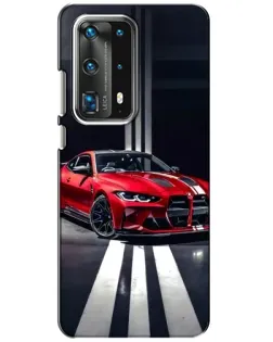 Чохол для Huawei P40 з картинкою «Червона BMW на дорозі»