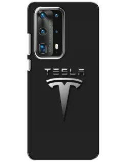 Чохол для Huawei P40 з картинкою «Сталевий логотип Tesla»